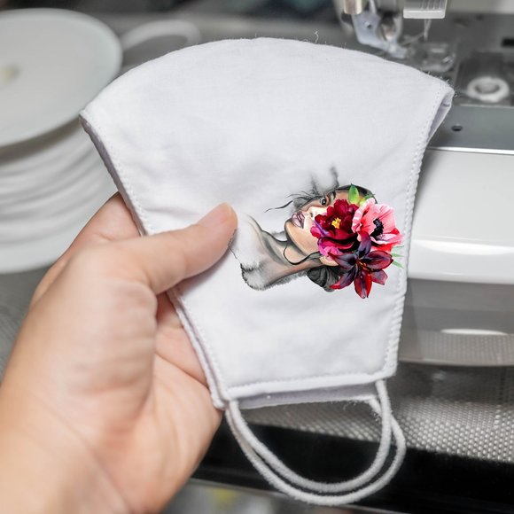 Watercolor Printed Face Mask Linen #3 - Picture 4 of 5